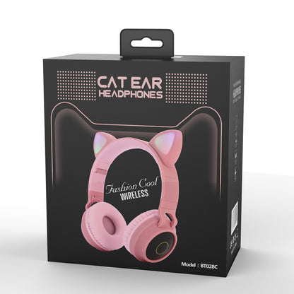 Casque audio à LED avec oreilles de chat, casque sans fil Bluetooth