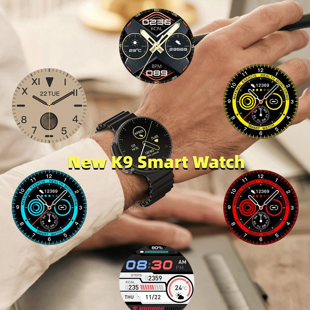 Nouvelle montre connectée K9 – Écran rond de 1,39 pouce, chargement sans fil, paiement NFC